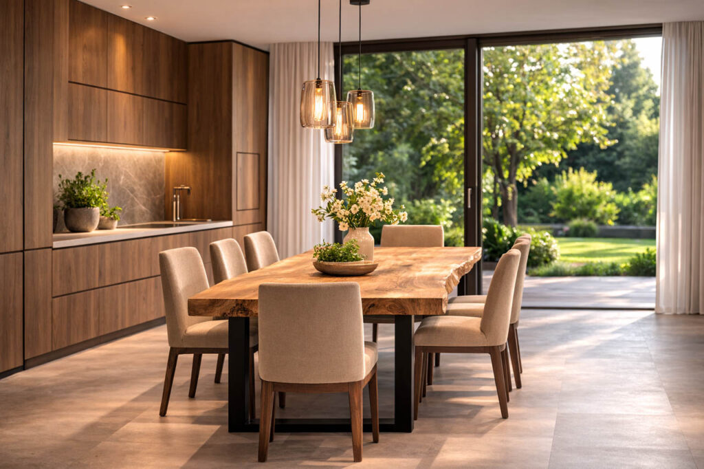 Esszimmer Umgestaltung in einem Stadthaus mit Küchenzeiile Raummanufaktur Stammstark