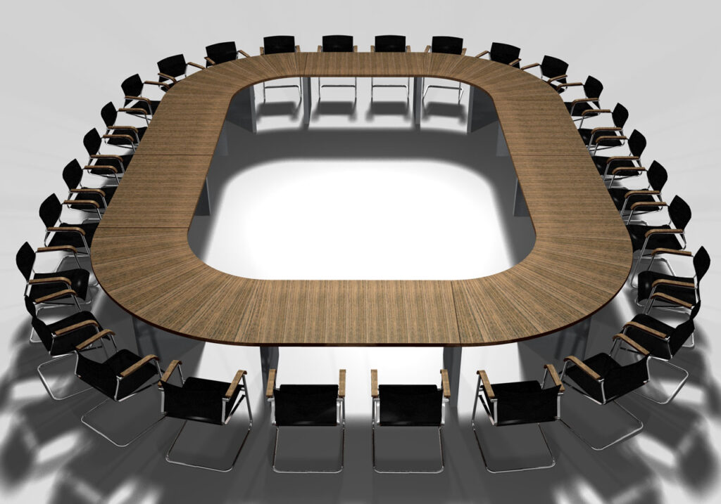 3D-Rendering einer modernen Konferenztischanlage