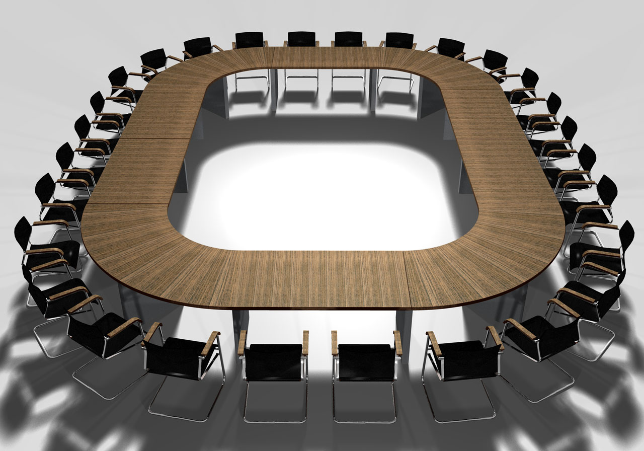 3D-Rendering einer modernen Konferenztischanlage