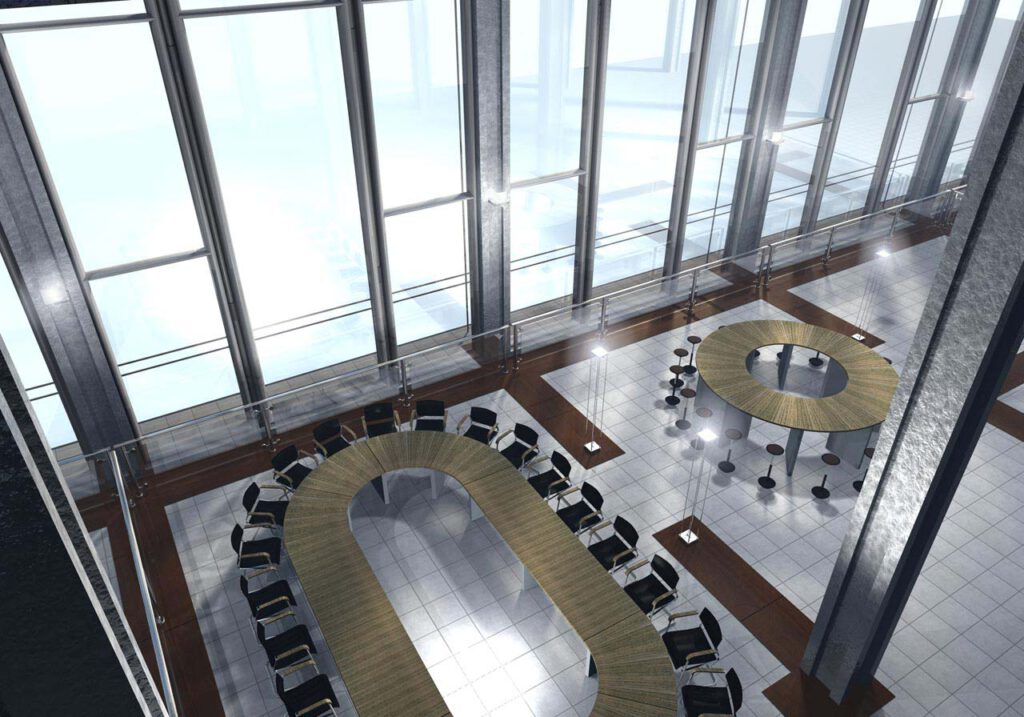 3D Rendering für ein Modernes Büro-Raumkonzept für eine gewerbliche Arbeitswelt